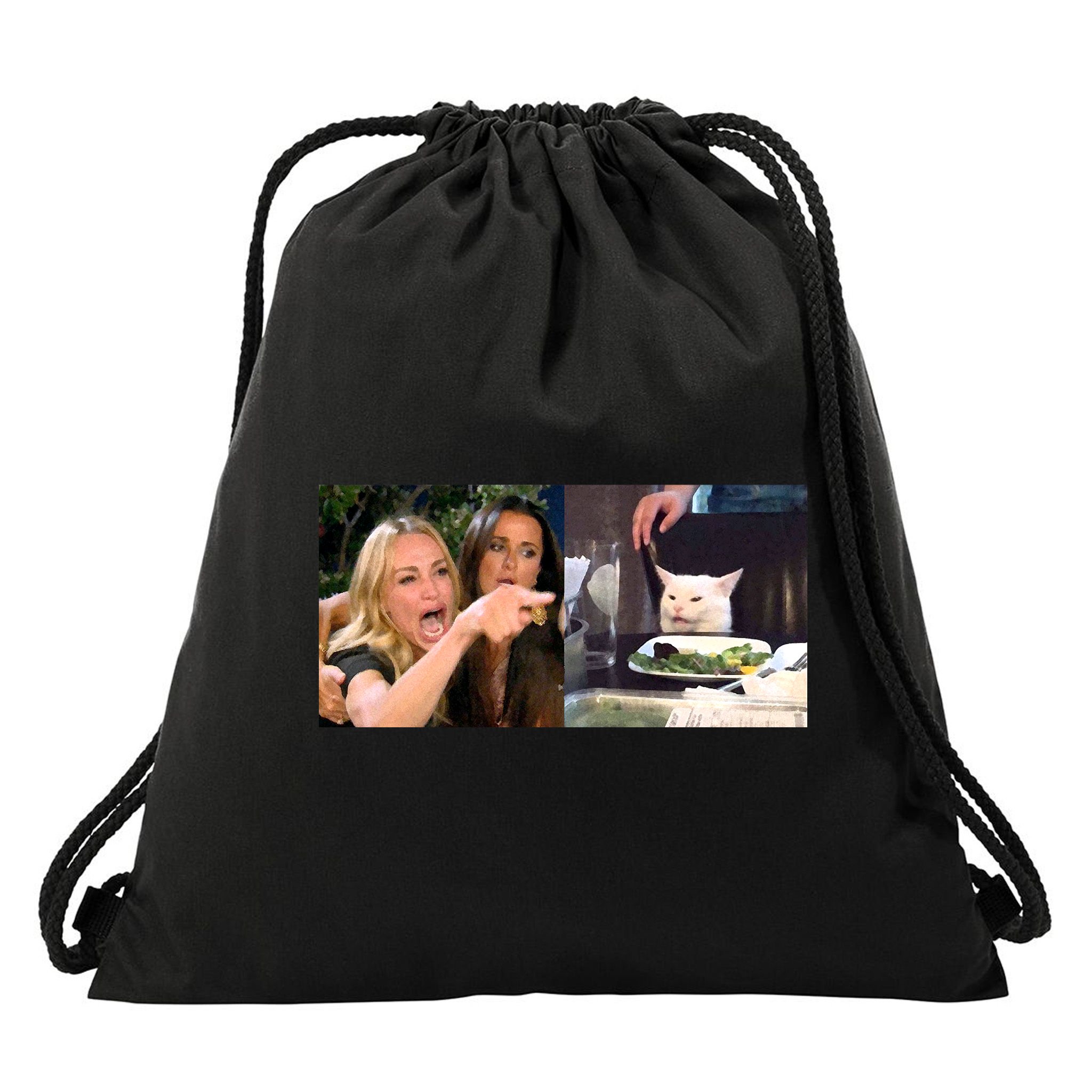 Funny Woman Yelling At Cat Meme  Drawstring Bag