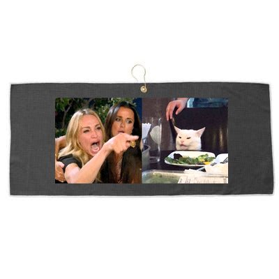 Funny Woman Yelling At Cat Meme  Large Microfiber Waffle Golf Towel