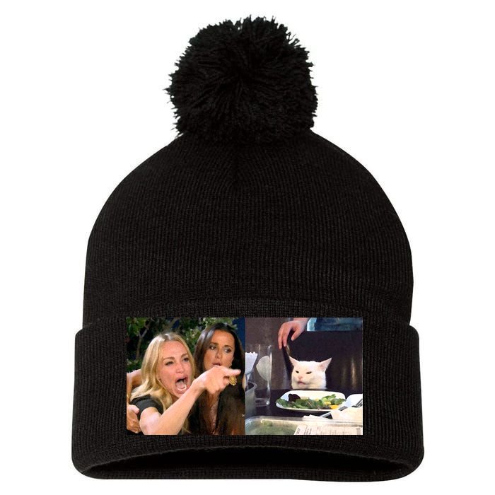 Funny Woman Yelling At Cat Meme  Pom Pom 12in Knit Beanie