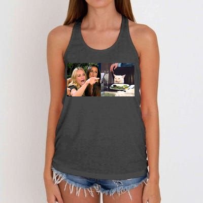 Funny Woman Yelling At Cat Meme  Women's Knotted Racerback Tank