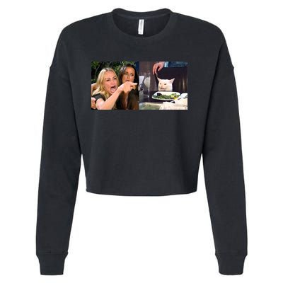 Funny Woman Yelling At Cat Meme  Cropped Pullover Crew