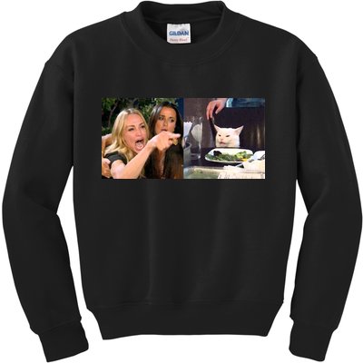 Funny Woman Yelling At Cat Meme  Kids Sweatshirt
