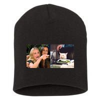 Funny Woman Yelling At Cat Meme  Short Acrylic Beanie