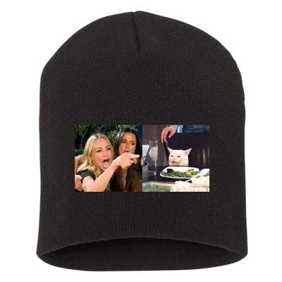 Funny Woman Yelling At Cat Meme  Short Acrylic Beanie