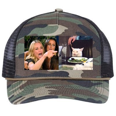 Funny Woman Yelling At Cat Meme  Retro Rope Trucker Hat Cap