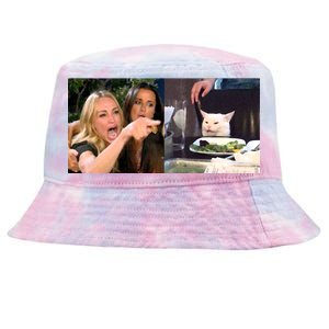 Funny Woman Yelling At Cat Meme  Tie-Dyed Bucket Hat