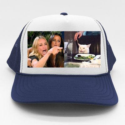 Funny Woman Yelling At Cat Meme  Trucker Hat