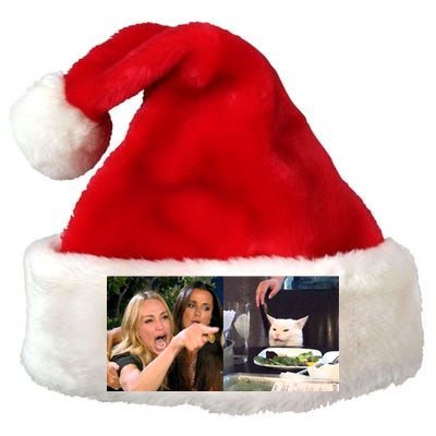 Funny Woman Yelling At Cat Meme  Premium Christmas Santa Hat