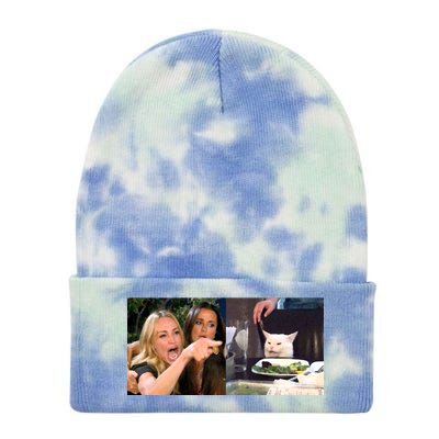 Funny Woman Yelling At Cat Meme  Tie Dye 12in Knit Beanie