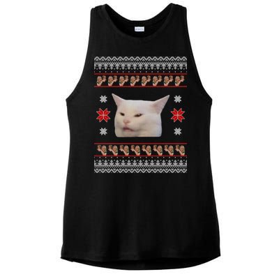 Funny Woman Yelling At Cat Meme Ugly Christmas Ladies PosiCharge Tri-Blend Wicking Tank