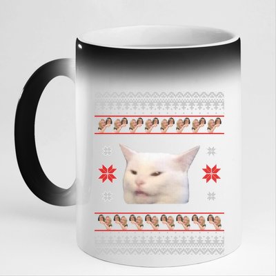 Funny Woman Yelling At Cat Meme Ugly Christmas 11oz Black Color Changing Mug