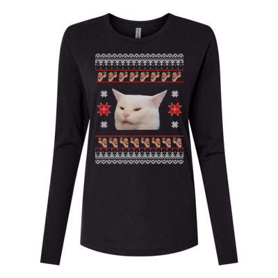 Funny Woman Yelling At Cat Meme Ugly Christmas Womens Cotton Relaxed Long Sleeve T-Shirt