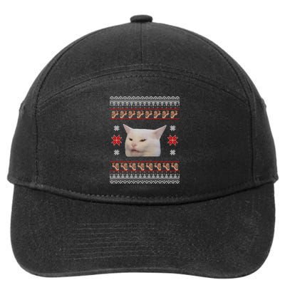 Funny Woman Yelling At Cat Meme Ugly Christmas 7-Panel Snapback Hat