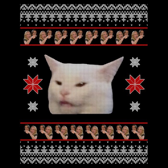 Funny Woman Yelling At Cat Meme Ugly Christmas Drawstring Bag