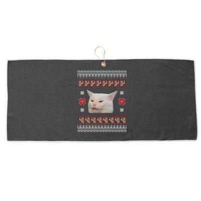 Funny Woman Yelling At Cat Meme Ugly Christmas Large Microfiber Waffle Golf Towel