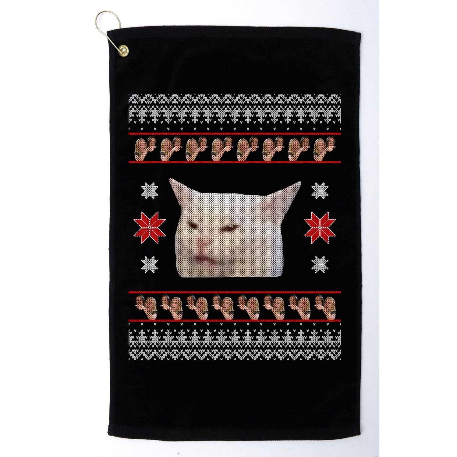 Funny Woman Yelling At Cat Meme Ugly Christmas Golf Towel