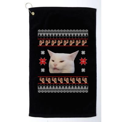 Funny Woman Yelling At Cat Meme Ugly Christmas Platinum Collection Golf Towel