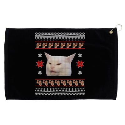 Funny Woman Yelling At Cat Meme Ugly Christmas Grommeted Golf Towel