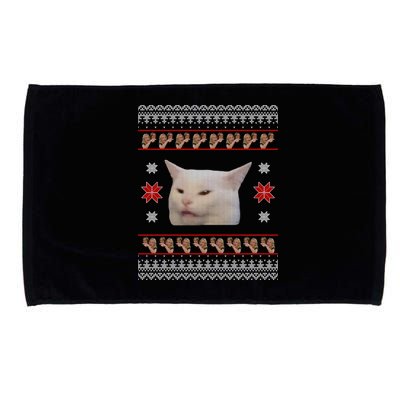 Funny Woman Yelling At Cat Meme Ugly Christmas Microfiber Hand Towel