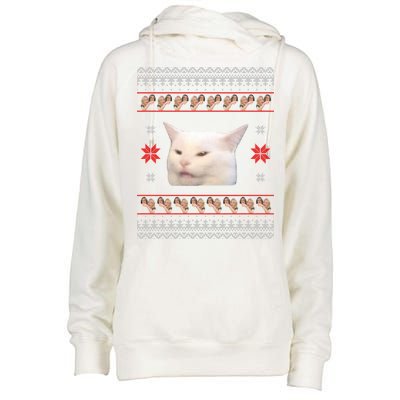 Funny Woman Yelling At Cat Meme Ugly Christmas Womens Funnel Neck Pullover Hood