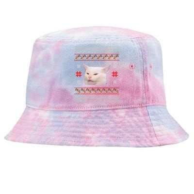 Funny Woman Yelling At Cat Meme Ugly Christmas Tie-Dyed Bucket Hat