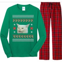 Funny Woman Yelling At Cat Meme Ugly Christmas Long Sleeve Pajama Set