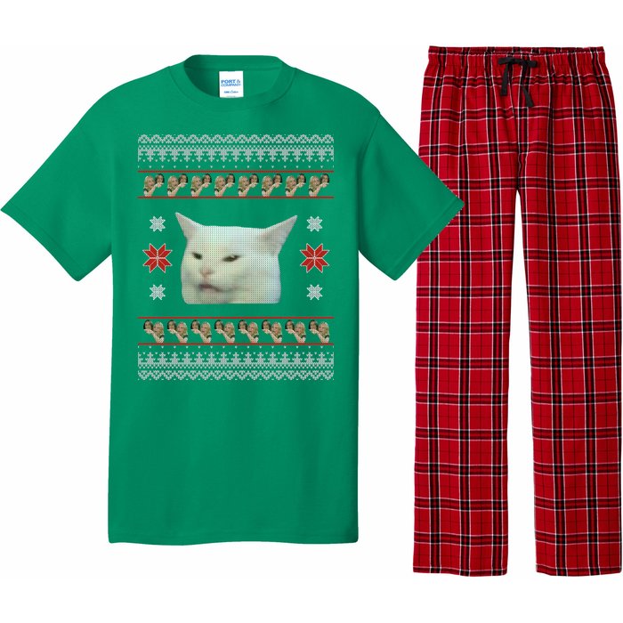 Funny Woman Yelling At Cat Meme Ugly Christmas Pajama Set