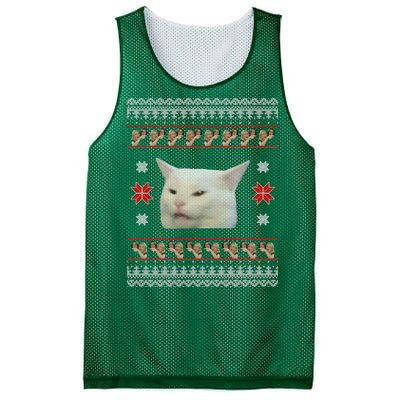 Funny Woman Yelling At Cat Meme Ugly Christmas Mesh Reversible Basketball Jersey Tank