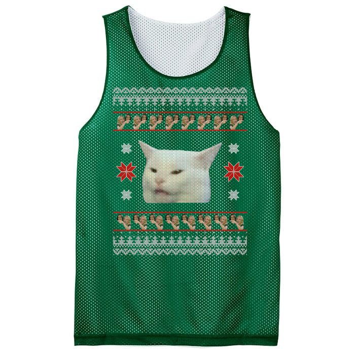 Funny Woman Yelling At Cat Meme Ugly Christmas Mesh Reversible Basketball Jersey Tank