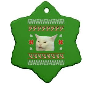 Funny Woman Yelling At Cat Meme Ugly Christmas Ceramic Star Ornament