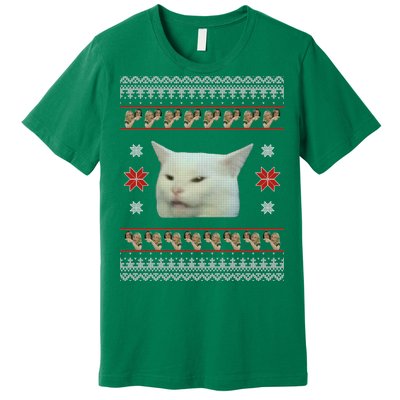 Funny Woman Yelling At Cat Meme Ugly Christmas Premium T-Shirt