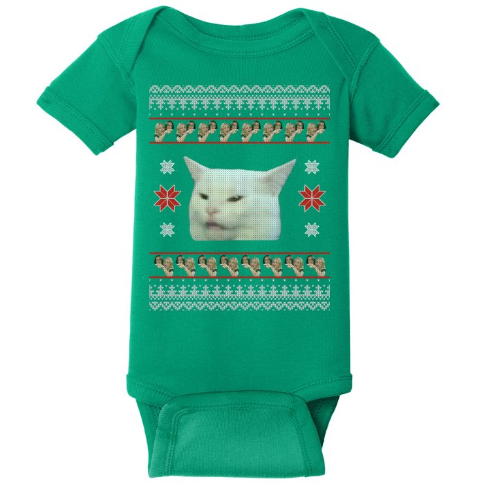 Funny Woman Yelling At Cat Meme Ugly Christmas Baby Bodysuit