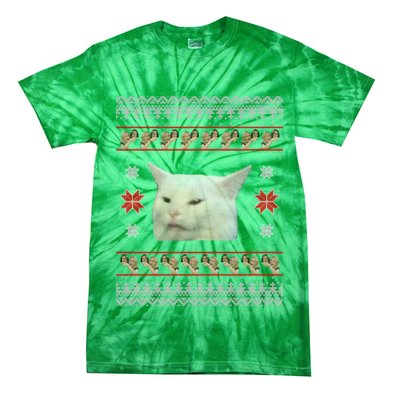 Funny Woman Yelling At Cat Meme Ugly Christmas Tie-Dye T-Shirt