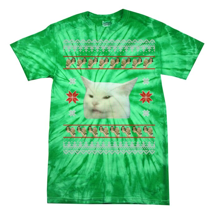 Funny Woman Yelling At Cat Meme Ugly Christmas Tie-Dye T-Shirt