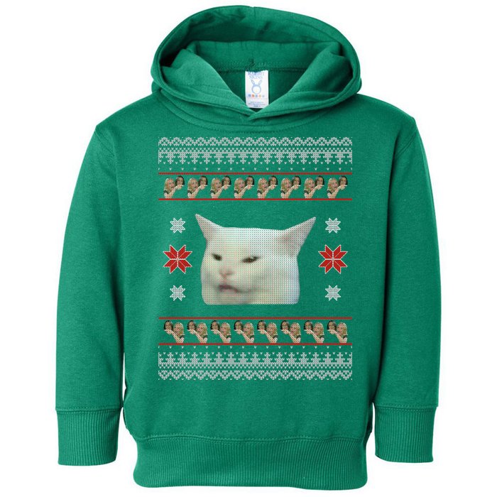 Funny Woman Yelling At Cat Meme Ugly Christmas Toddler Hoodie