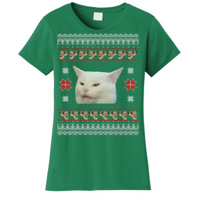 Funny Woman Yelling At Cat Meme Ugly Christmas Women's T-Shirt