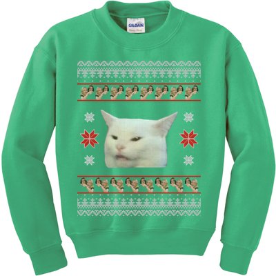 Funny Woman Yelling At Cat Meme Ugly Christmas Kids Sweatshirt