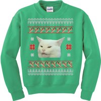 Funny Woman Yelling At Cat Meme Ugly Christmas Kids Sweatshirt