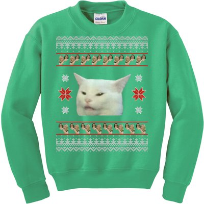 Funny Woman Yelling At Cat Meme Ugly Christmas Kids Sweatshirt