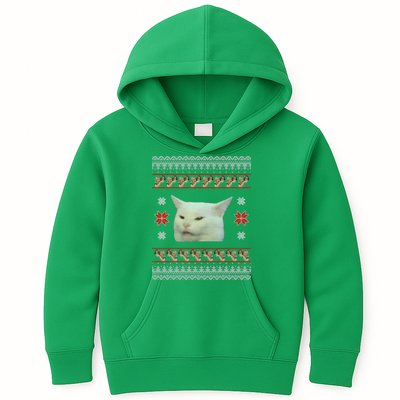 Funny Woman Yelling At Cat Meme Ugly Christmas Kids Hoodie