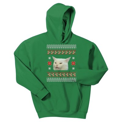 Funny Woman Yelling At Cat Meme Ugly Christmas Kids Hoodie