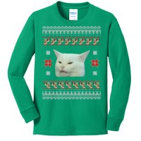 Funny Woman Yelling At Cat Meme Ugly Christmas Kids Long Sleeve Shirt