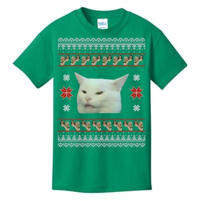 Funny Woman Yelling At Cat Meme Ugly Christmas Kids T-Shirt