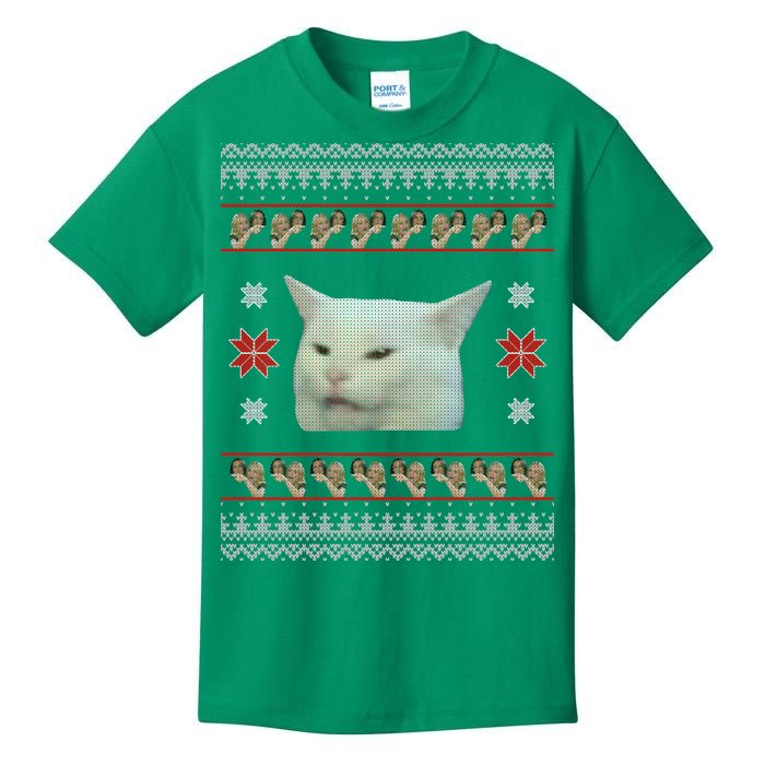 Funny Woman Yelling At Cat Meme Ugly Christmas Kids T-Shirt