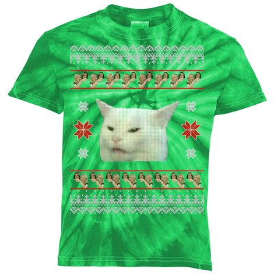 Funny Woman Yelling At Cat Meme Ugly Christmas Kids Tie-Dye T-Shirt