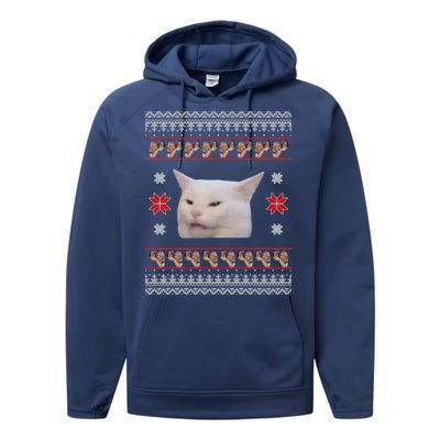 Funny Woman Yelling At Cat Meme Ugly Christmas Performance Fleece Hoodie