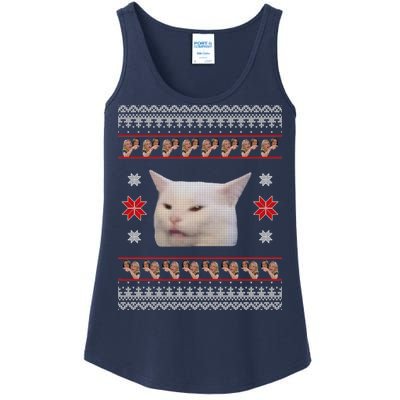 Funny Woman Yelling At Cat Meme Ugly Christmas Ladies Essential Tank