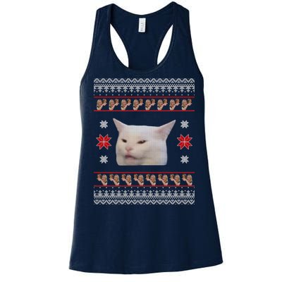 Funny Woman Yelling At Cat Meme Ugly Christmas Women's Racerback Tank