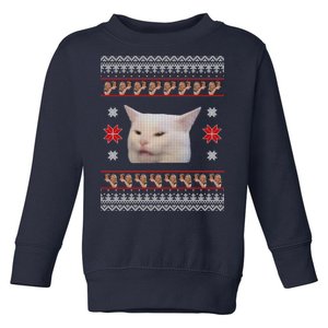 Funny Woman Yelling At Cat Meme Ugly Christmas Toddler Sweatshirt