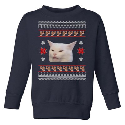 Funny Woman Yelling At Cat Meme Ugly Christmas Toddler Sweatshirt